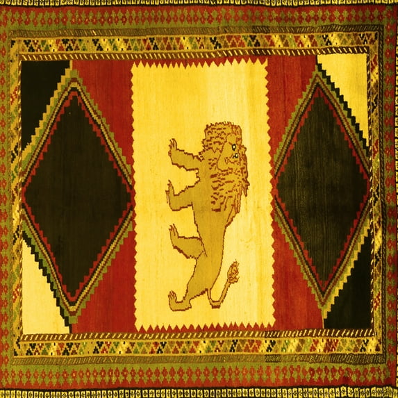 Ahgly Company Indoor Square Animal Yellow Traditional Area Rugs, 6' Square