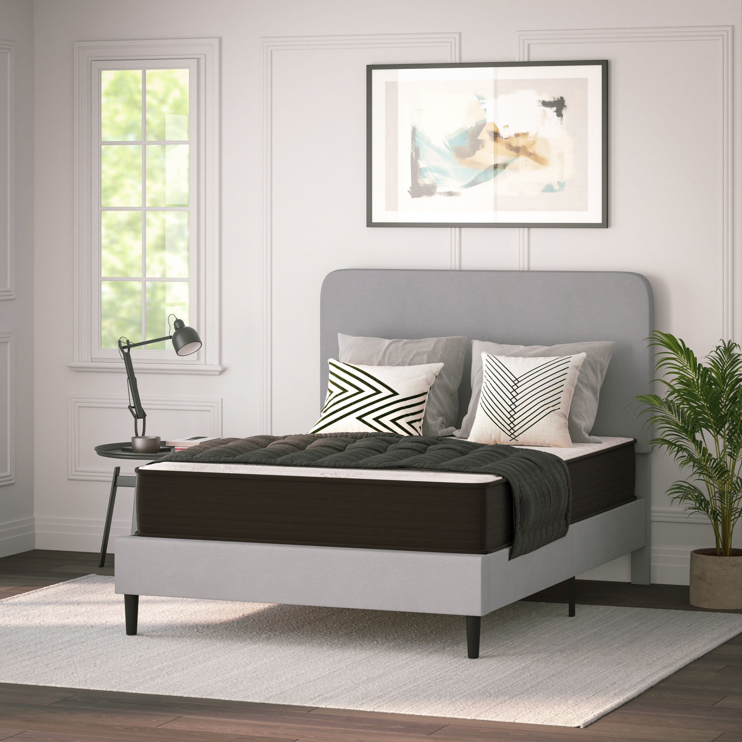 BizChair 10 Inch Hybrid Mattress, Full Size High Density Foam and Pocket Spring Mattress in a Box, CertiPur-US Certified Foam, White/Black