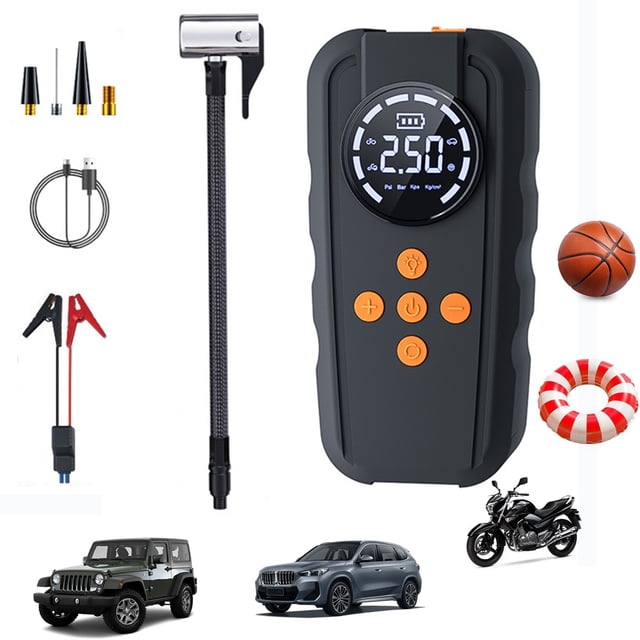 Djiypn Car Jump Starter with Air Compressor, 6000A 150PSI Jump Box Battery Pack(2.0 Gas), Portable 12V Jump Box Kit with Auto-Shutoff Tire Inflator, USB Ports, LCD Display & LED Light, Black