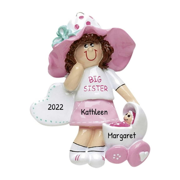 Personalized Toddler Christmas Ornament 2024 - Brunette Toddler Gifts for Big Sister Pink Ornament