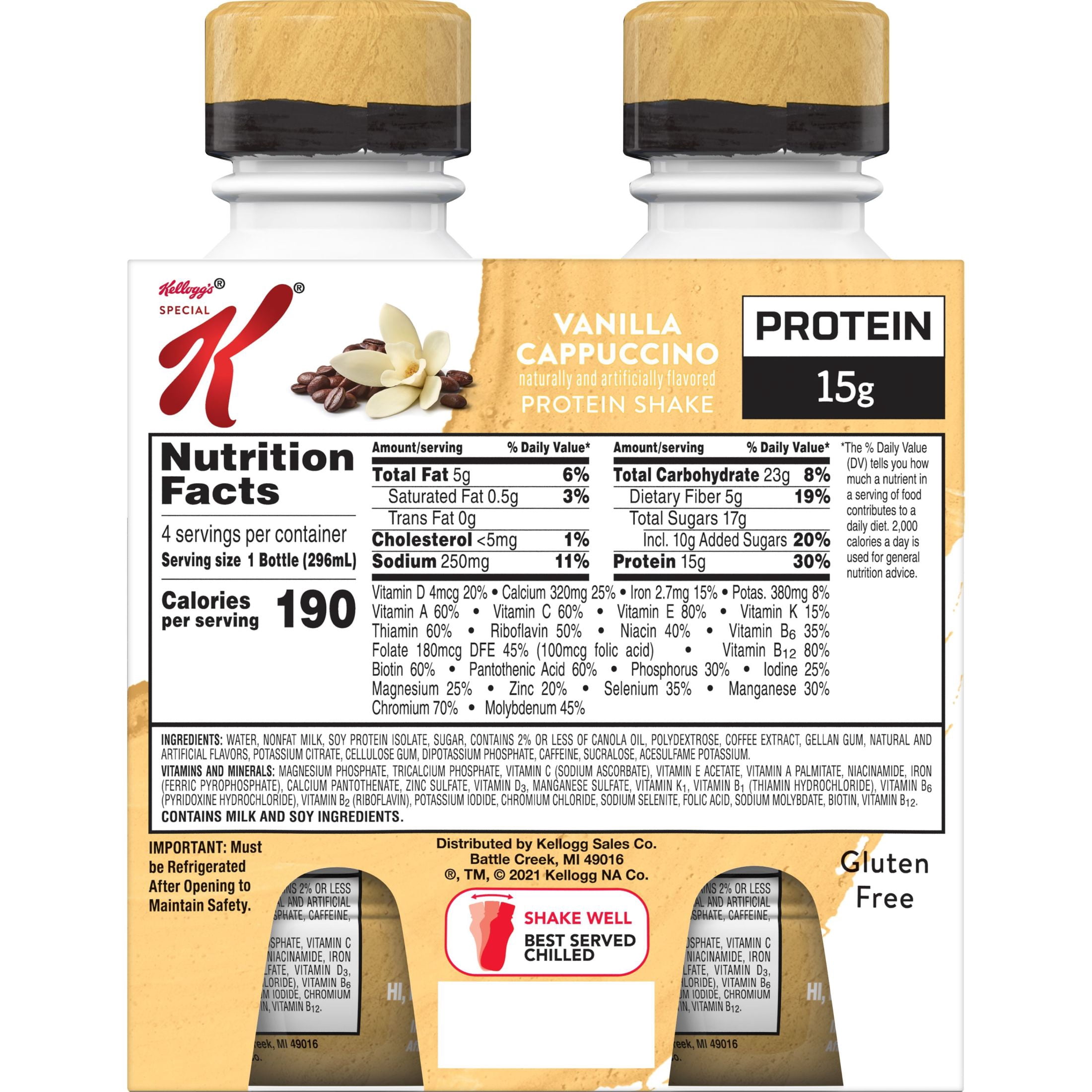 Kellogg's Special K Vanilla Cappuccino Protein Shakes, Gluten Free, 40 oz, 4 Count