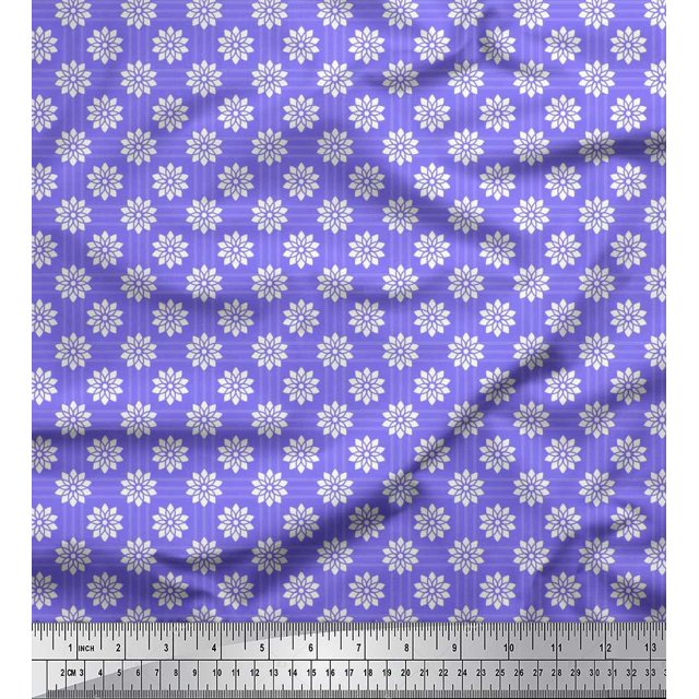 Soimoi polyester Crepe Fabric Check & Floral Artistic Print Fabric by the Yard 52 Inch Wide