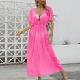 thumbnail image 4 of zaveiop Women Swimsuit Cover up Bikini Bathing Suit Sexy Deep V Neck Swim Beach Dresses Summer Beachwear (Hot Pink, One Size), 4 of 7