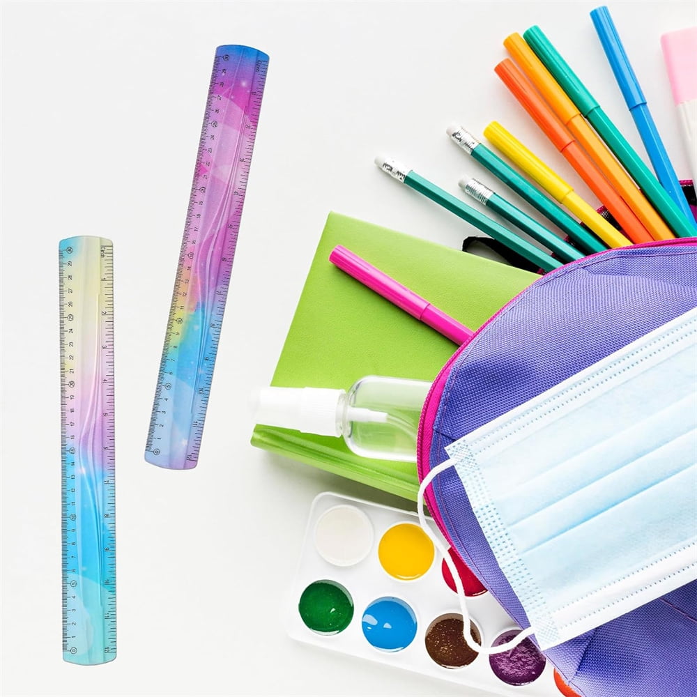 Artrylin 2pcs Flexible Rulers, 12 inch/30 cm Bendable Rulers Soft Plastic Bendy Ruler Bulk Gradient Colorful Flex Ruler Set with Inches and Metric for Students Classroom Office