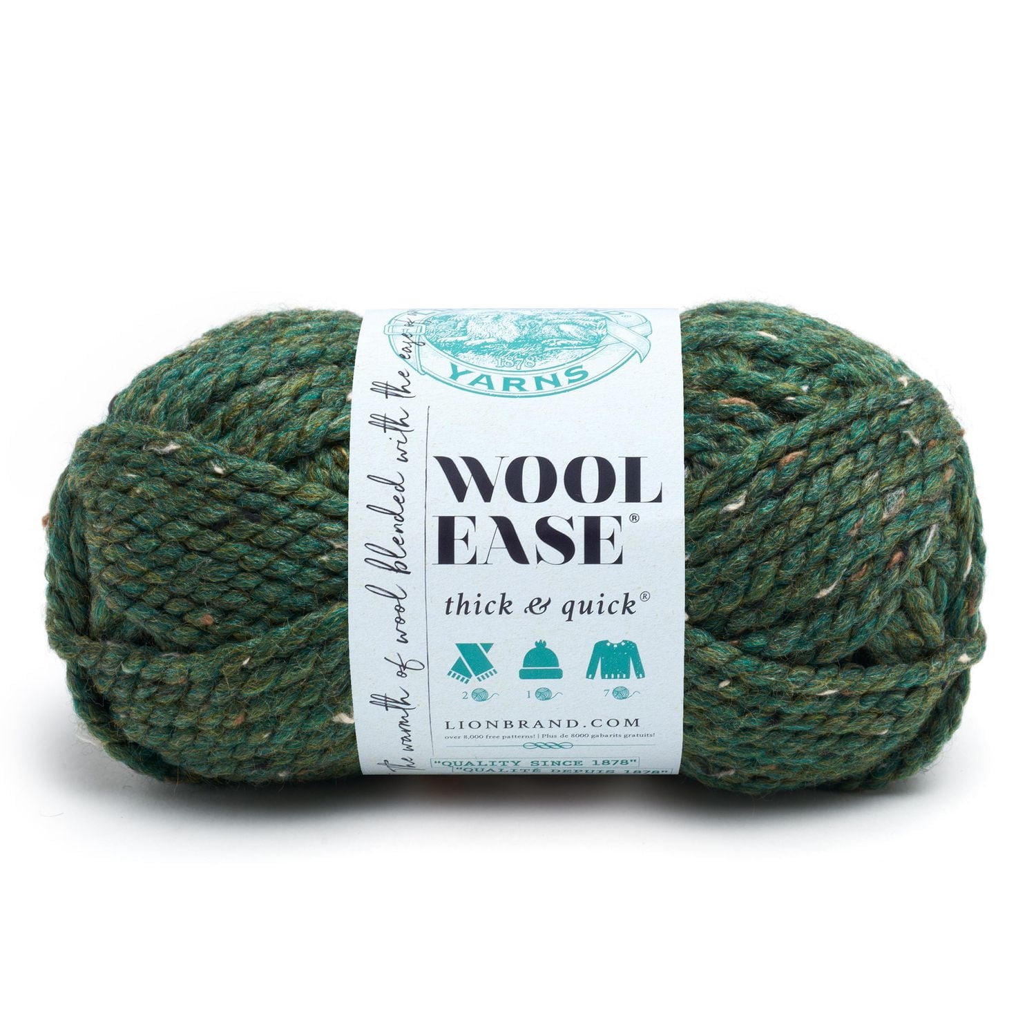 Lion Brand Wool-Ease Thick & Quick Yarn Kale #6 Super Bulky Acrylic/Wool yarn, 170g/ 97m, 3-CT, LBY WETQ KALE, 3-CT