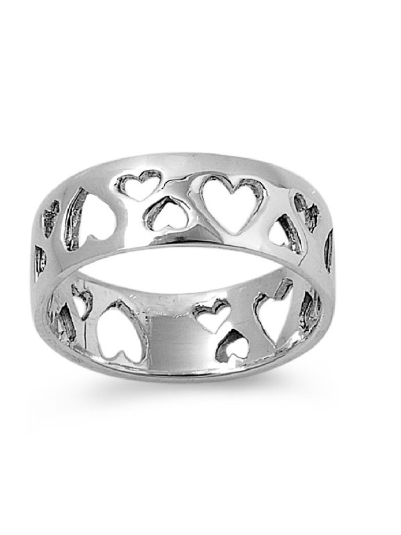 925 Sterling Silver Heart Bullet Holed Ring Size 5