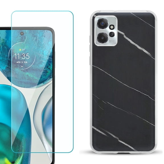 OneToughShield ® for Motorola Moto G Power 5G 2023 Shockproof Fashion Phone Case, with Tempered Glass Screen Protector - Marble / Black