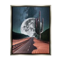 Stupell Industries Surreal Moon & Desert Highway Landscape Painting Gray Floater Framed Canvas Art Print Wall Art, 17 x 21