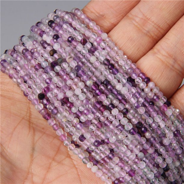 Pequeñas cuentas de piedra facetadas naturales, Mica púrpura, 2/3/4mm, cuarzos, amatistas, ágatas, cuentas facetadas de cristal de fluorita para la fabricación de joyas Tan Jianjun unisex