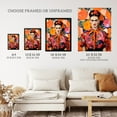 thumbnail image 3 of Fierce Mexican Artist Woman Vibrant Oil Painting Orange Pink Blue Bold Floral Portrait Art Print Framed Poster Wall Decor 12x16 inch, 3 of 5