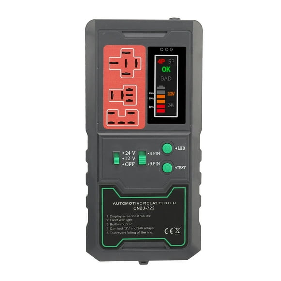 Electrical Relay Tester, Long Lasting 4 Pin Relay Analyzer 12V HD LED Display High Brightness Lamp For Motorcycle Maintenance