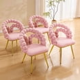 thumbnail image 3 of Juego de 2 Sillas de comedor de terciopelo de cadena de bola de silla de burbuja hinchada amarilla con piernas de oro, sillas modernas tapizadas de acento para el comedor y la cocina, 3 of 5