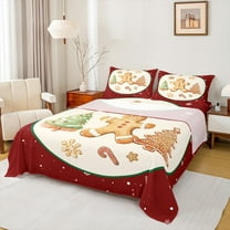 Homewish Xmas Tree Cookie Twin Sheet Sets,Merry Christmas Twin Fitted Sheet,Kawaii Gingerbread Man Flat Sheet For Kids,Breathable Home Decor,3-Piece