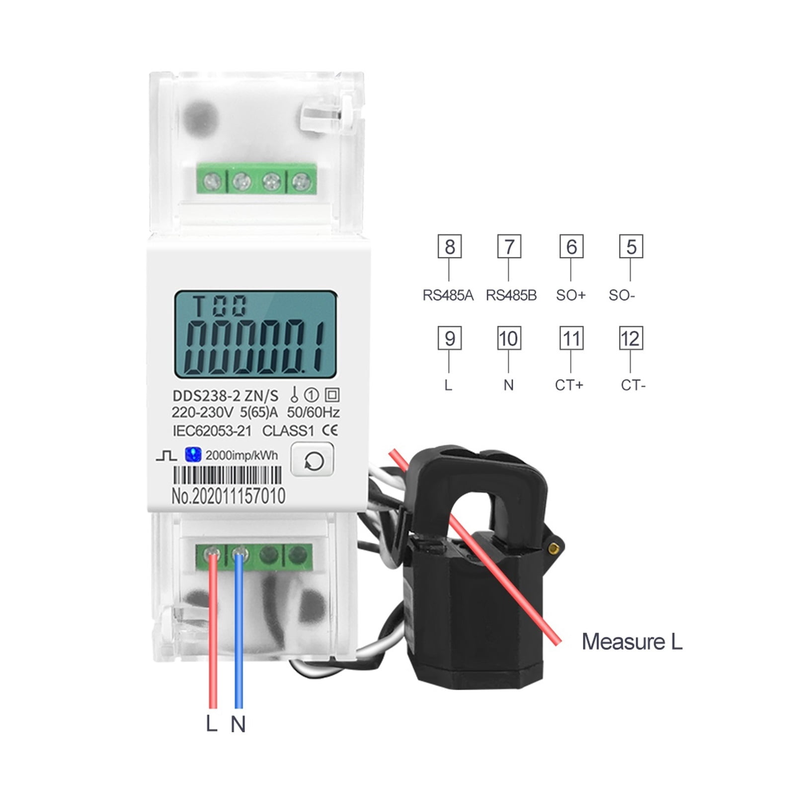 Split CT 65A 100A 50Hz 60Hz Single Phase Muliti-function Din Rail KWH Watt Hour Energy Meter With RS485 ,Protect Safety of Circuit