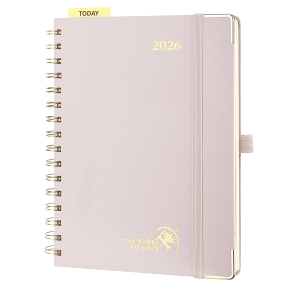 POPRUN 2026 Planner, Jan 2026 - Dec 2026, Medium Size 6.25" x 8.5", Daily Weekly and Monthly Appointment Book with Hourly Schedule, Monthly Tabs, Wire-Bound Hard Cover - Light Pink