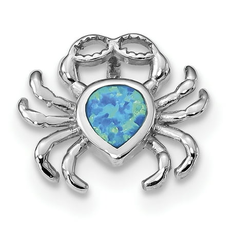 925 Sterling Silver Blue Inlay Created Opal Crab Slide Necklace Pendant Charm Omega Sea Life Lobster