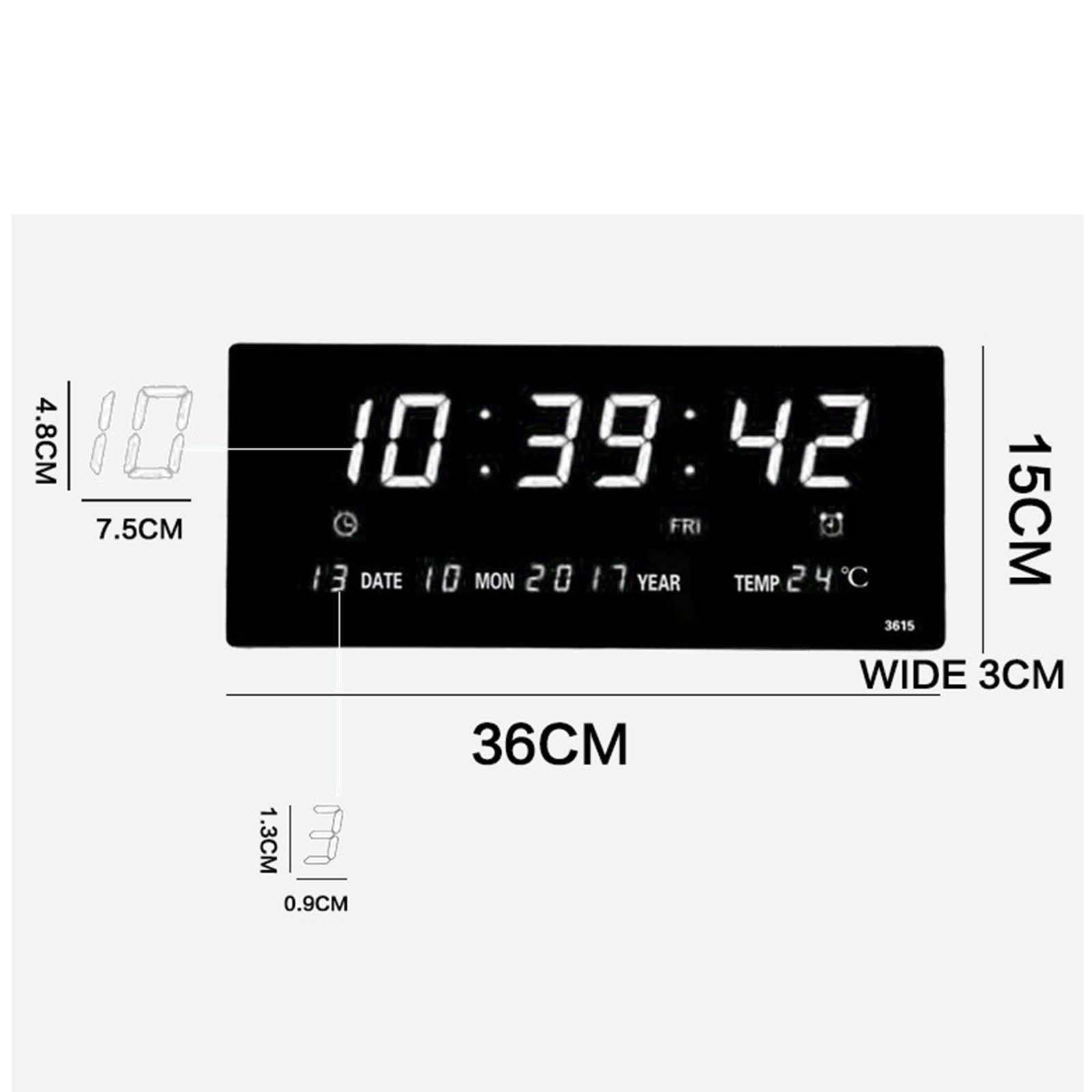 Reloj de pared LED eléctrico Carga USB Temperatura Decoración Números grandes Relojes de Reloj despertador para tienda Niñas Blanco