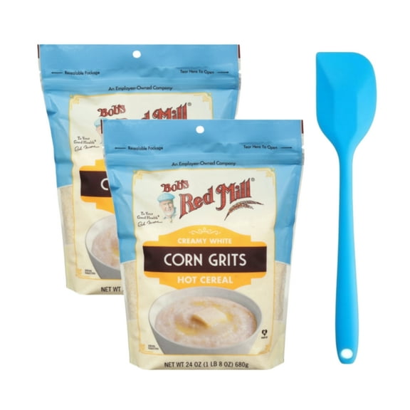 Bob's Red Mill Creamy White Corn Grits Hot Cereal 24 oz (2 pack) and 8in Silicone Spatula (Color Varies)