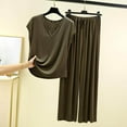 thumbnail image 2 of ZZwxWA Womens 2 Piece Outfits Summer Sloucthy Homewear Casual Cap Sleeve V Neck Tops with Flowy Palazzo Pants Pajama Sets, 2 of 4