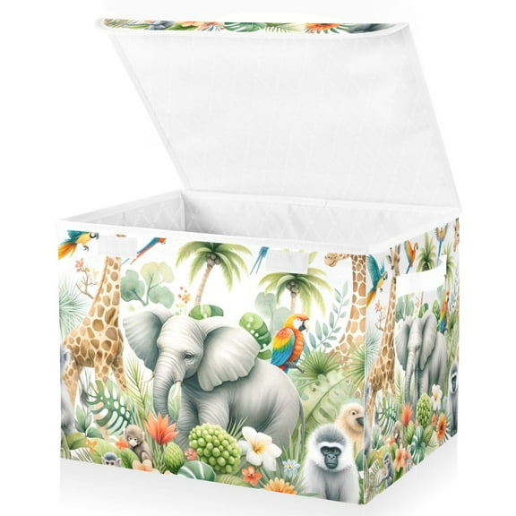 Large Lidded Foldable Storage Baskets Cubes Boxes Lids Bin for Home Bedroom Office African Animals Forest
