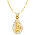 thumbnail image 1 of Ioka-14K Tri Color Gold Diamond Cut Our Lady of Guadalupe Stamp Charm Pendant with 1.9mm Figaro 3+1 Chain Necklace - 24", 1 of 6