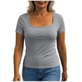 thumbnail image 5 of Aboser Womens Short Sleeve Shirts with Built in Bras Padded Square Neck Basic Tees Soft Casual Layering Tops Going Out Clothes, 5 of 9
