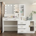 thumbnail image 3 of Zimtown Makeup Table with Mirror & Charging Station, Vanity Desk with 3 Lighting Modes & 4 Drawers, Dressing Table with Cabinet for Bedroom, White, 3 of 12