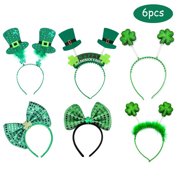 LONGRV 6 Pack St. Patrick Shamrock Headbands St. Patrick's Hair Hoops For St. Patrick Irish Party Decorations