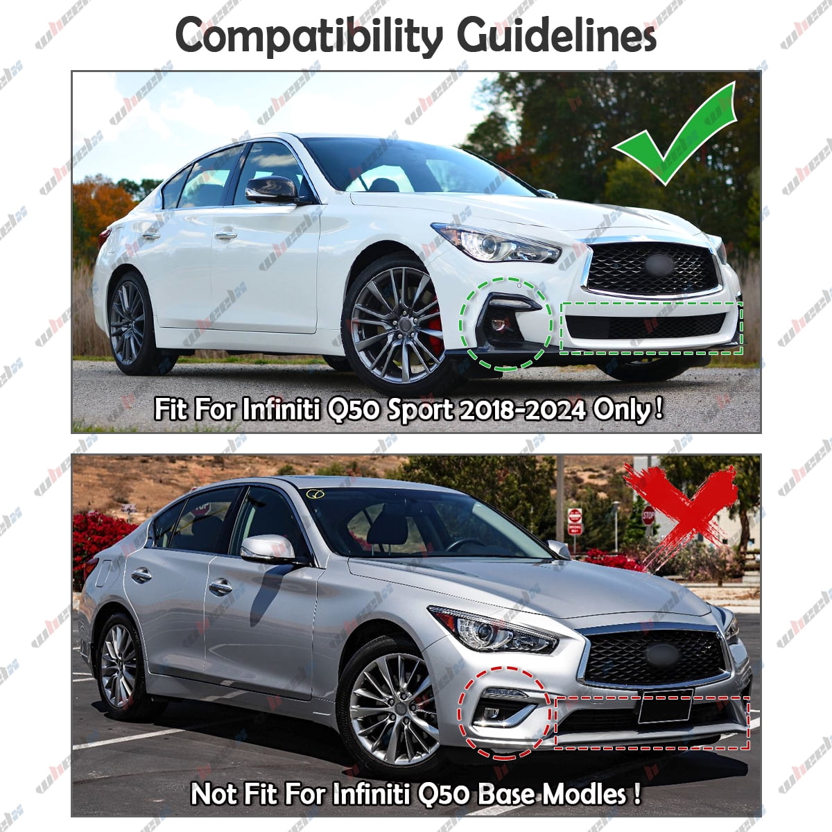 Front Lip Compatible with 2018-2024 Infiniti Q50 Sport, JDM Bumper Air Dam Lower Chin Splitter Protection Body Kit Fits for 2018 2019 2020 2021 2022 2023 2024 (Matte Black)