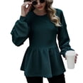 thumbnail image 1 of Blusa de otoño para mujer, manga larga, cuello redondo, dobladillo con volantes, color puro, hombros caídos, 1 of 6