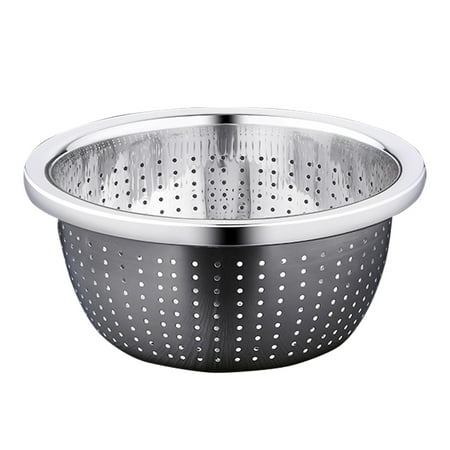 

generostySmall Holes Strainer Thicken Stainless Steel Vegetables Fruits Draining Rinsing Washing Basket - 22cm