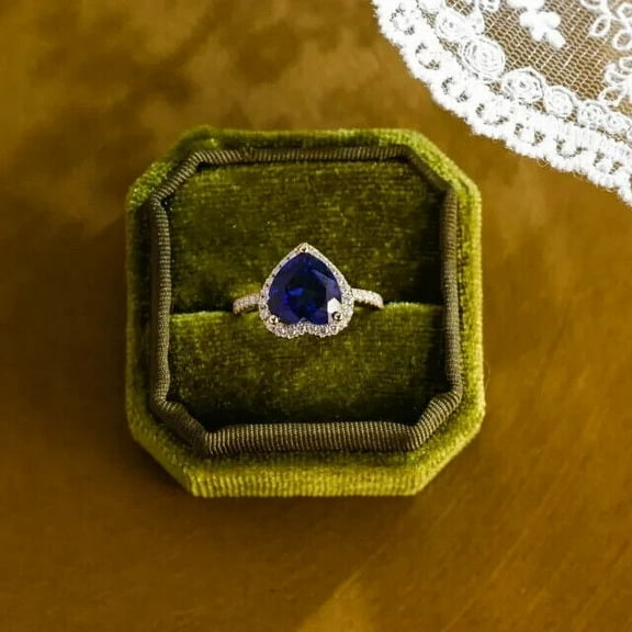 3Ct Heart Cut Lab-Created Sapphire Women Heart Ring 14k Yellow Gold Plated 925 Sterling Silver