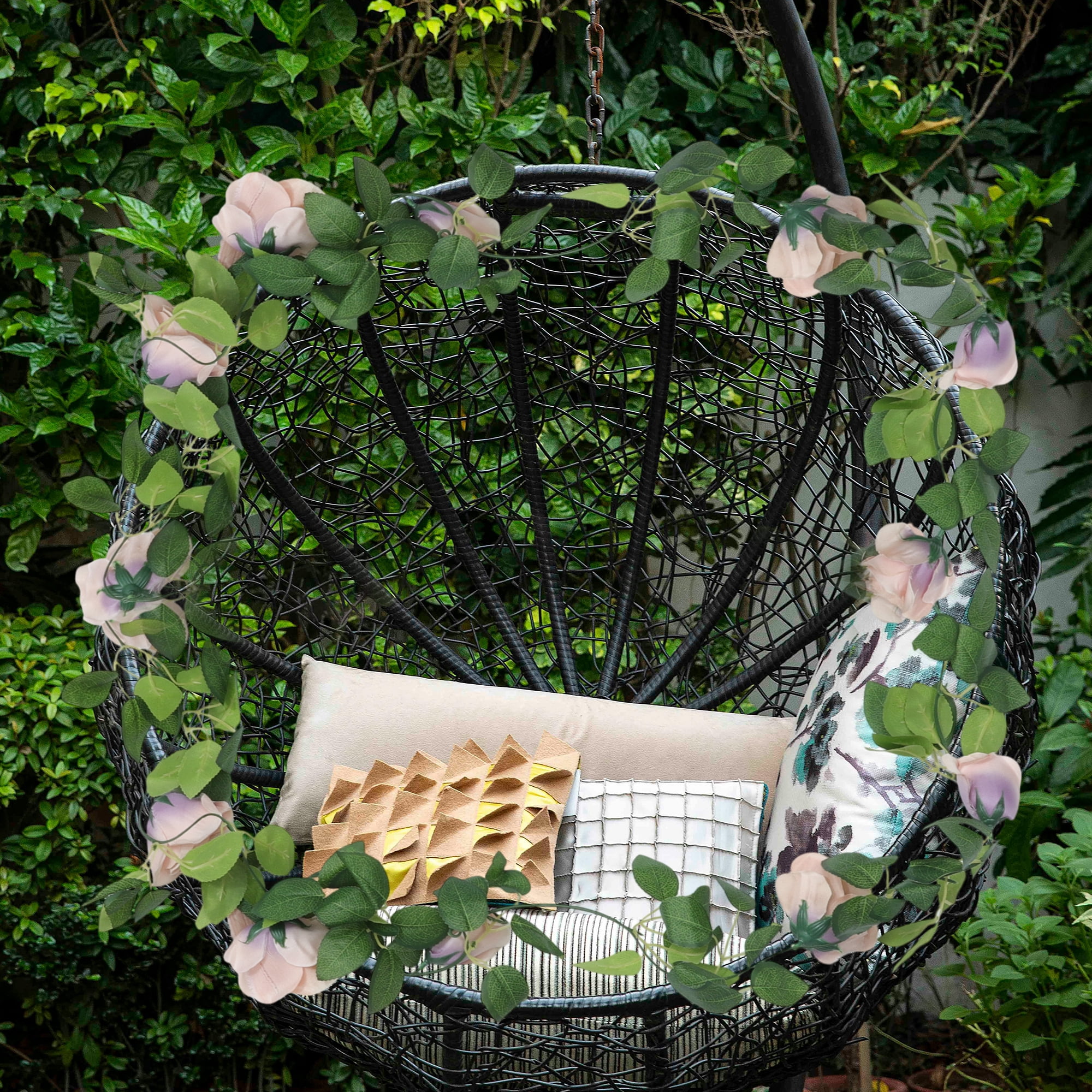 Unique Bargains 2pcs Artificial Flowers Hanging Vine 90.55" Rose Vine Garland Brown