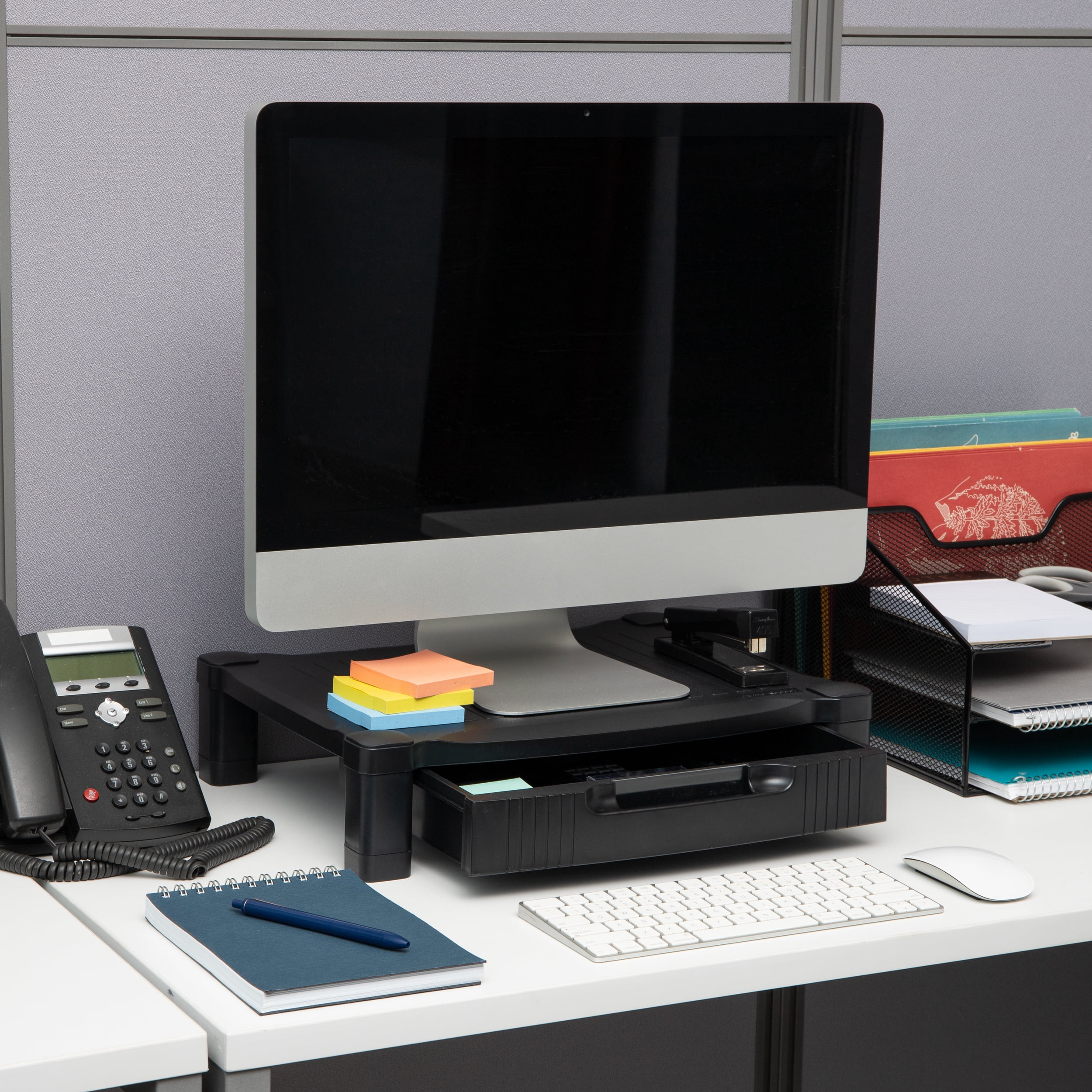 Mind Reader Monitor Stand, Storage Drawer, Desktop Organizer, Laptop Riser, Office, Black
