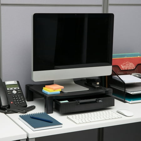Mind Reader - Monitor Stand, Storage Drawer, Desktop Organizer, Laptop Riser, Office, 17.25"L x 13.25"W x 4"H - Black
