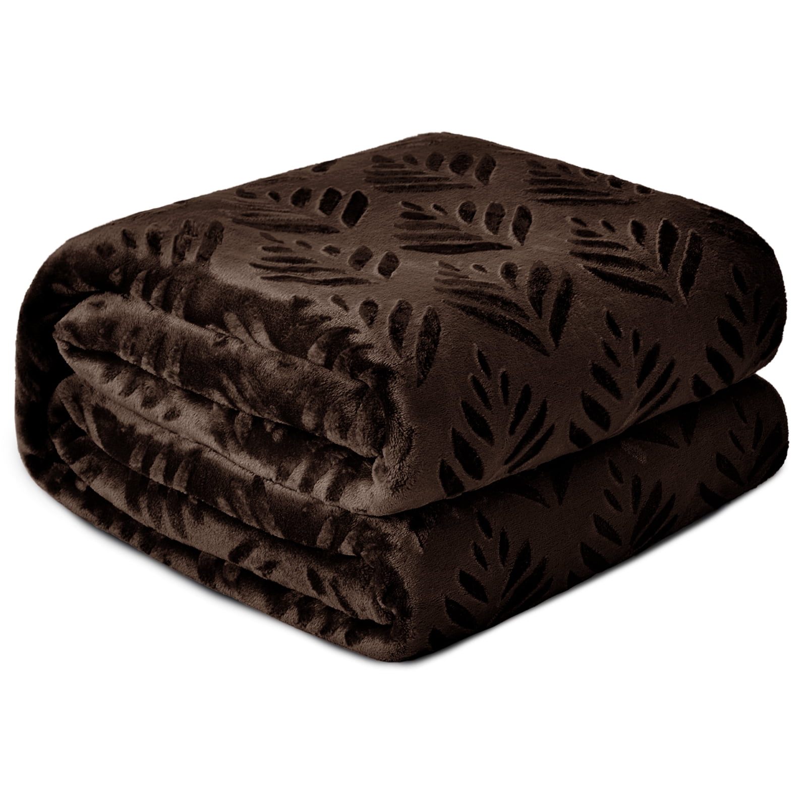 Exclusivo Mezcla Twin Size Fleece Blanket for Bed, Leaves Pattern Super Soft and Cozy Blankets, Plush Fuzzy Lightweight, Coffee, 60"x80"