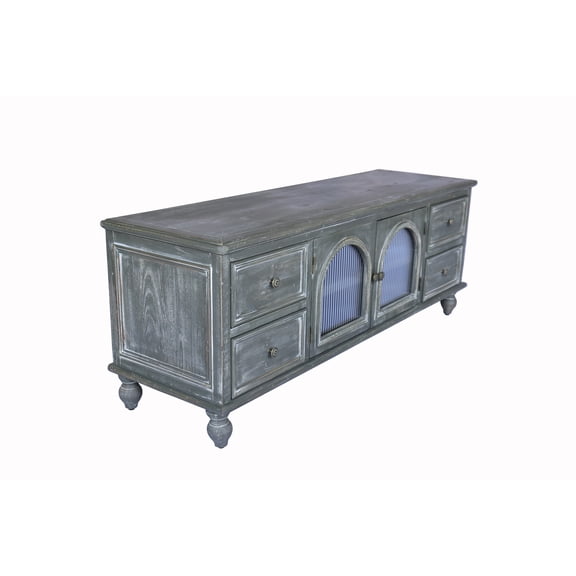 60" Farmhouse TV Stand with 4 Drawers & 2 Glass Doors, Rustic Wood Media Console, Distressed Entertainment Center for TVs