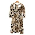 thumbnail image 6 of Abstract Beige Brown Animal Print Flare Dress Square Neck Dress Elegant Female Fashion Printed Dress, 6 of 9