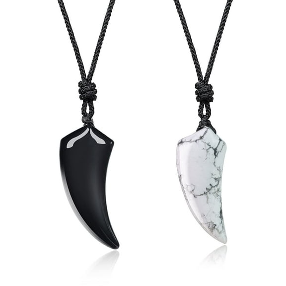 COAI Yin Yang Howlite Obsidian Wolf Tooth Couples Pendant Necklaces
