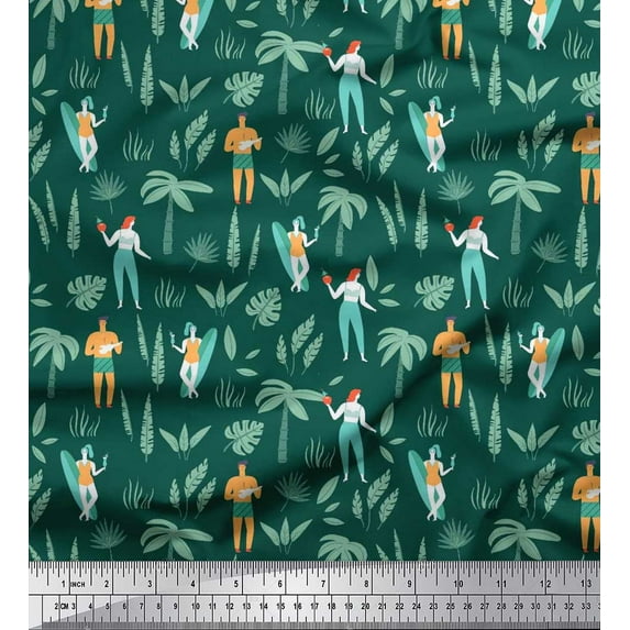 Soimoi Rayon Fabric Palm Tree,Men & Women Beach Printed Craft Fabric by The Yard 42 Inch Wide