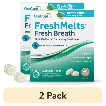 (2 pack) OraCoat FreshMelts Fresh Breath Stick-on Melts for Lasting Freshness, Arctic Mint, 40 Count
