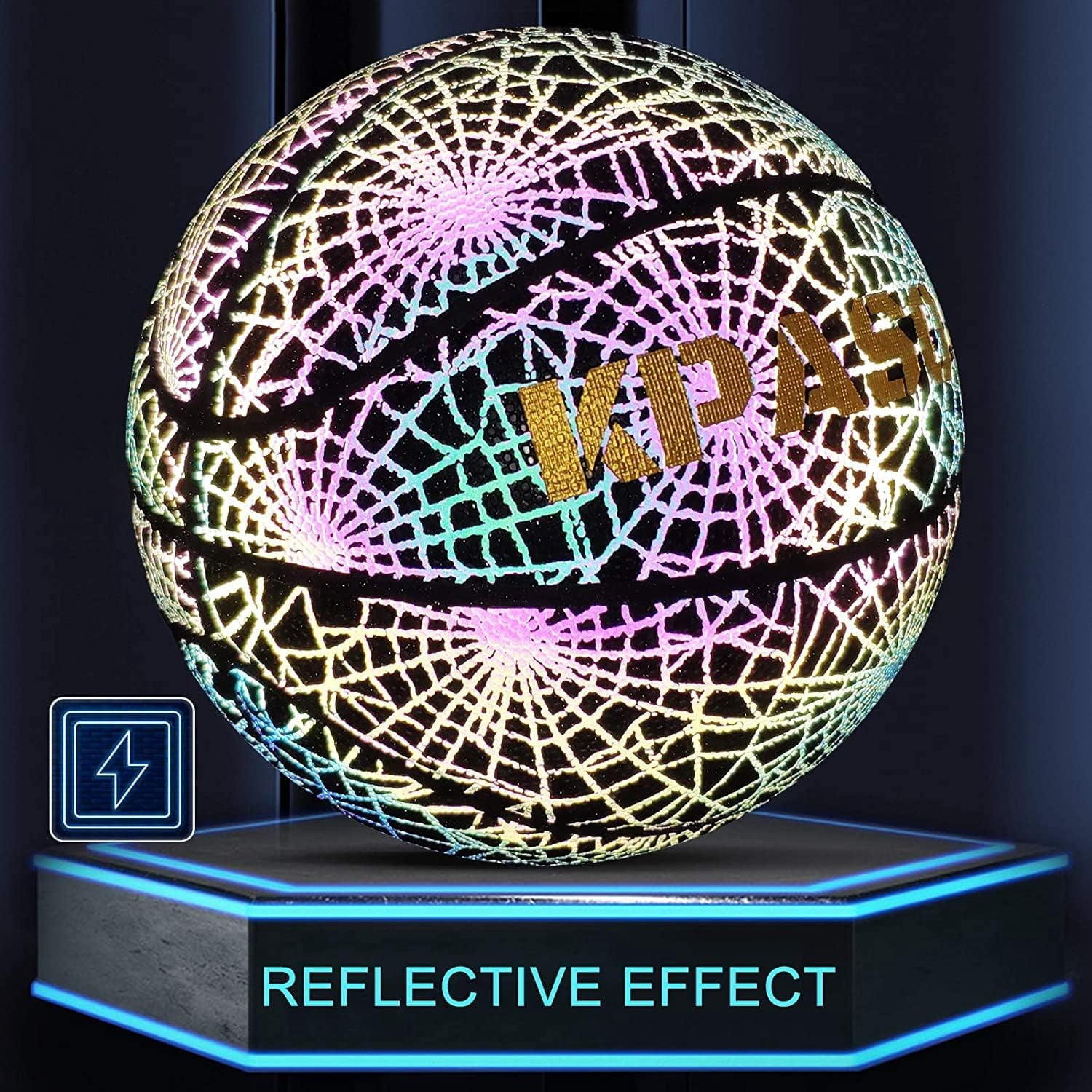 Basketball, Holographic Basketball Size 5 (27.5") & Size 6 (28.5") & Size 7 (29.5") for Kids & Adults, Reflective Glowing Leather Basketball, Indoor Outdoor Basketball Gifts for Boys Girls