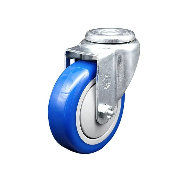 Polyurethane Swivel Bolt Hole Caster w/4" x 1.25" Blue Wheel - 350 lbs Capacity/Caster - Service Caster Brand