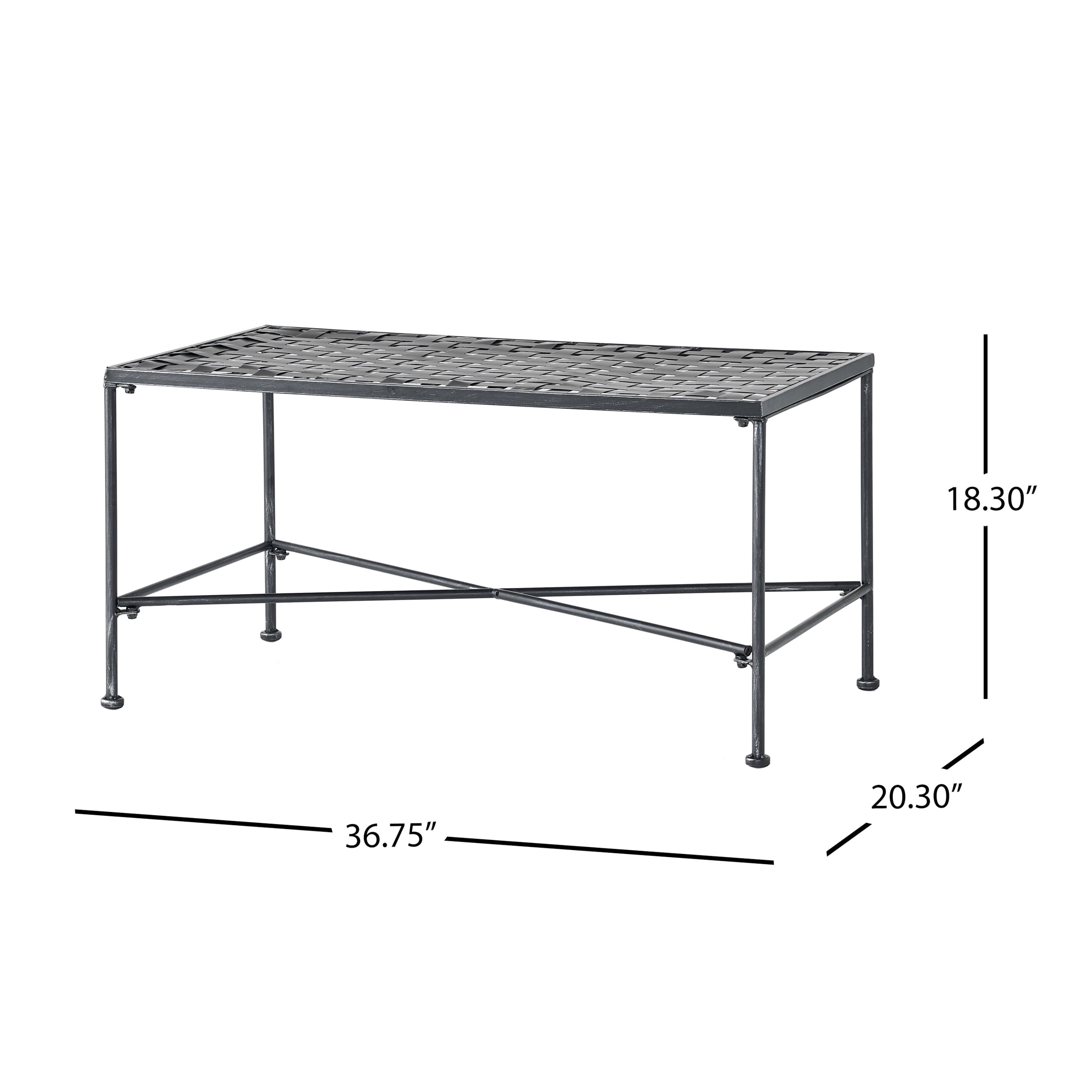 Outdoor Iron Frame Coffee Table, Simple Leisure Center Table for Patio Garden, Black Brush Silver