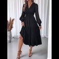 thumbnail image 4 of Vestido de Larga para Mujer, con Escote en V, Corte en A, para Otoño y , Elegante, Modesto y Fluido, para Invitadas de Boda. Negro M, 4 of 10