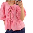 thumbnail image 3 of Blusa hueca con mangas abullonadas multicolor con cordones y estampado de leopardo para mujer, moda de primavera y verano 2024, camisa retro, 3 of 5