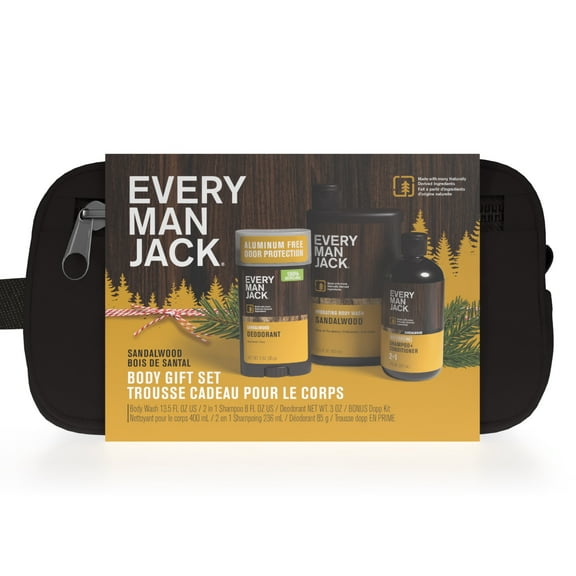 Every Man Jack Sandalwood Holiday Body Dopp Kit, Christmas Holiday Gift Set for All Skin Types, 1 Count