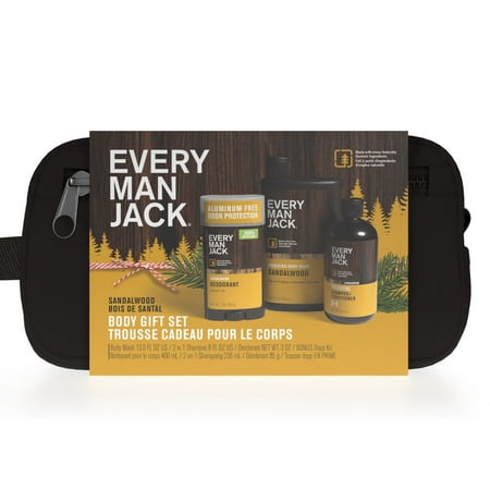 Every Man Jack Sandalwood Holiday Body Dopp Kit, Christmas Holiday Gift Set for All Skin Types, 1 Count