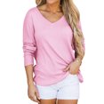 thumbnail image 1 of Women Waffle Batwing Long Sleeve V Neck Knit Basic Plain Shirt, 1 of 6