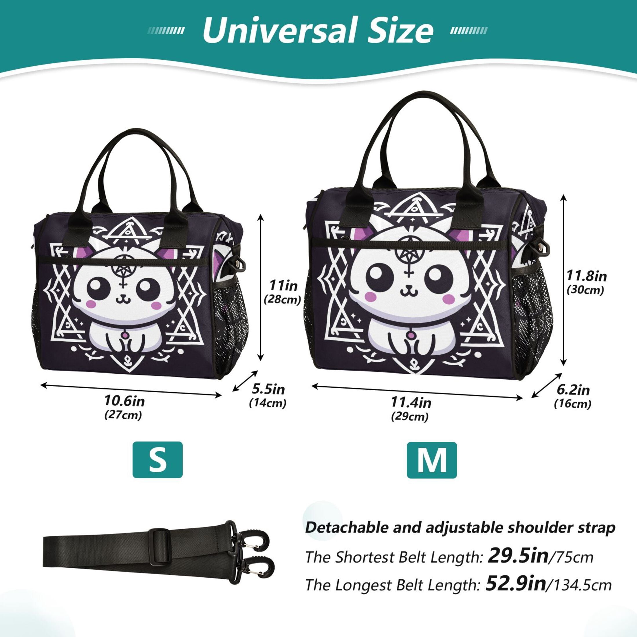 Lunch Bag Insulated Lunch Box Leakproof Reusable Cooler Tote Adjustable Shoulder Strap for Men Women Cute Cat with Hexagram 12L